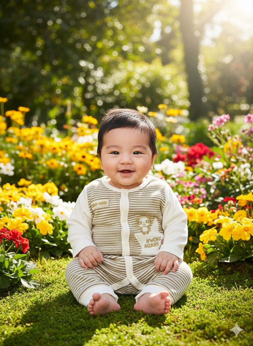 Panda Stripped Romper (Full Sleeves)