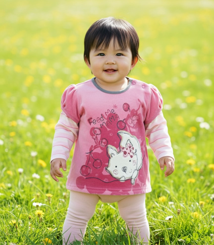 Velour-Feel Pink Layered Appliqué Tunic