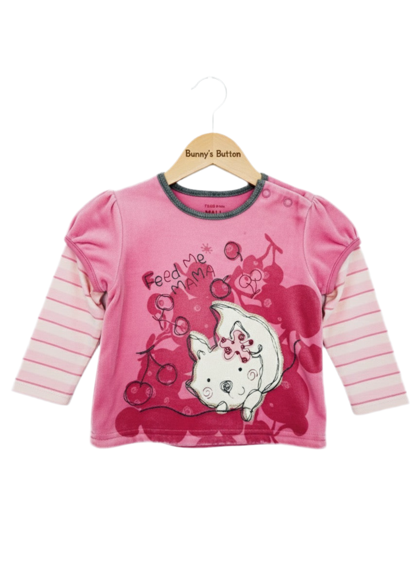 Velour-Feel Pink Layered Appliqué Tunic