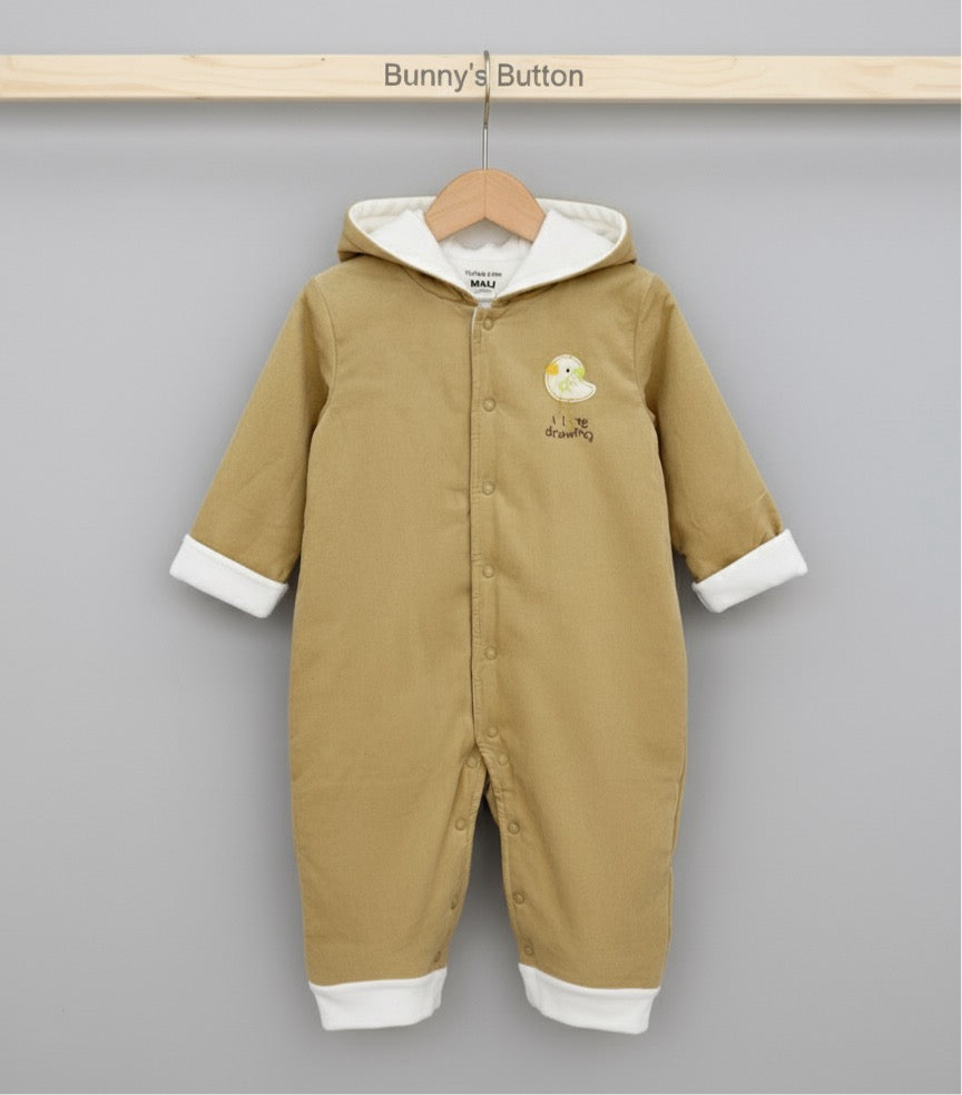 Quilted Cotton Duck Embroidered Hooded Romper | Bunny's Button Premium Comfort