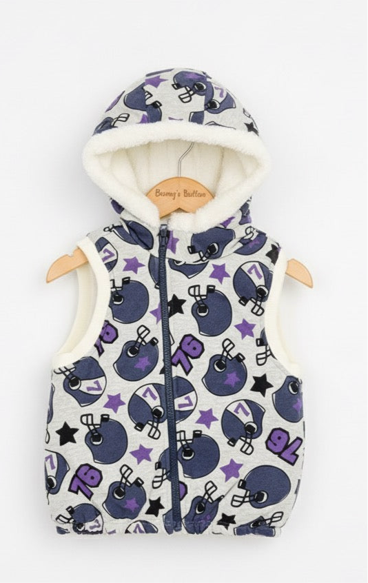 Football Helmet Print Vest | Bunny's Button Athletic Outerwear