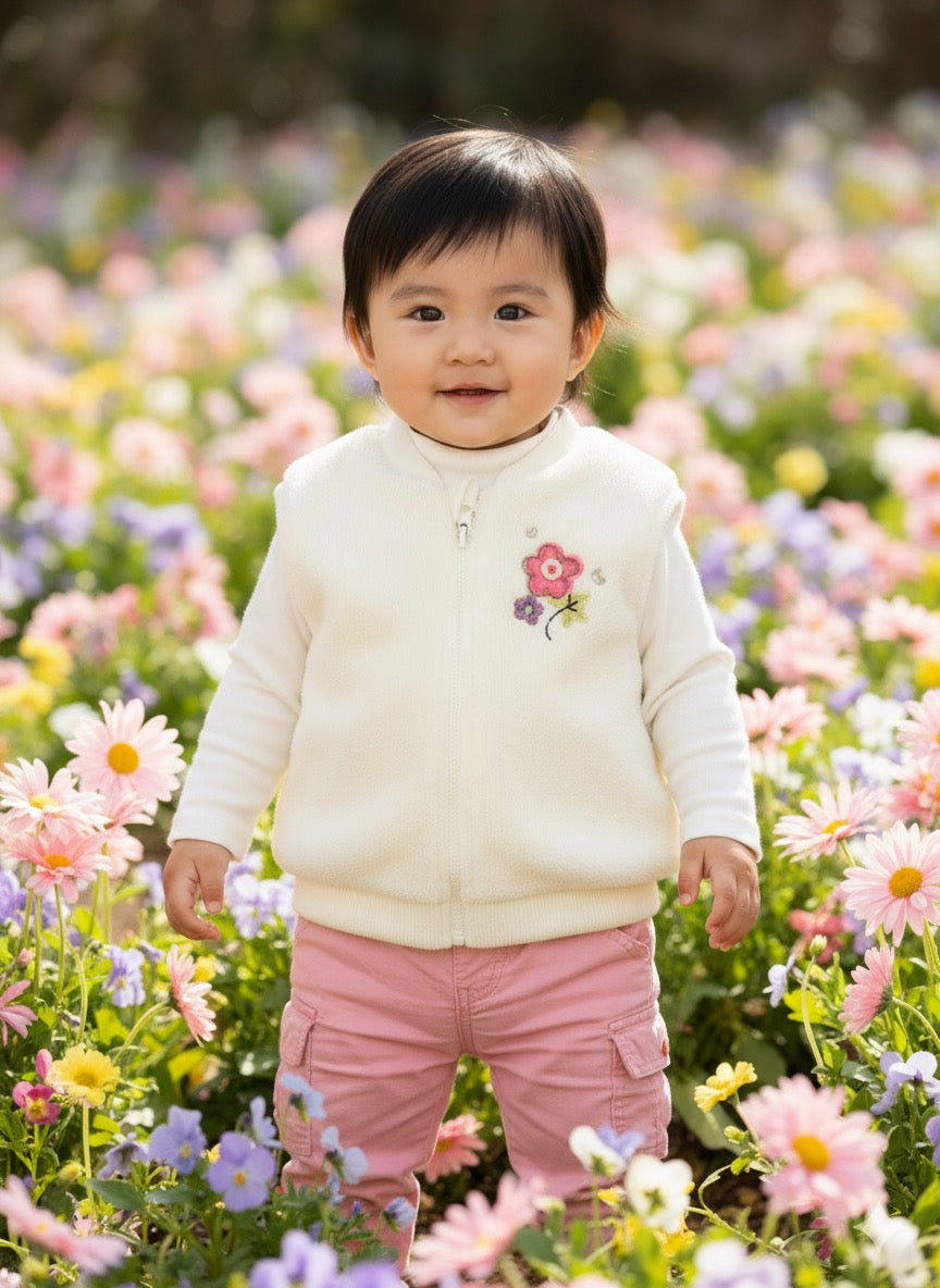 Floral Embroided Zip-up Vest