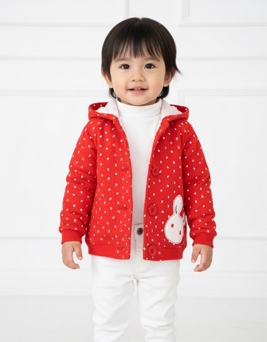 Red Polka-Dot Hooded Coat
