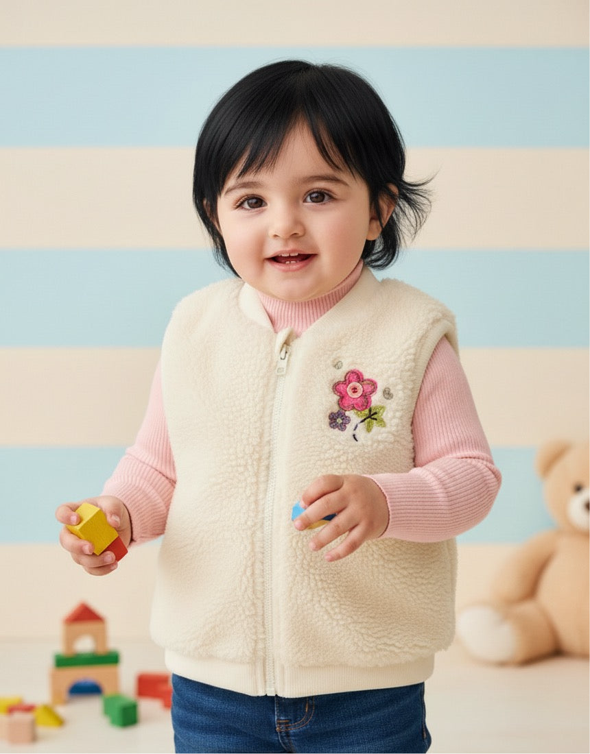 Floral Embroided Zip-up Vest