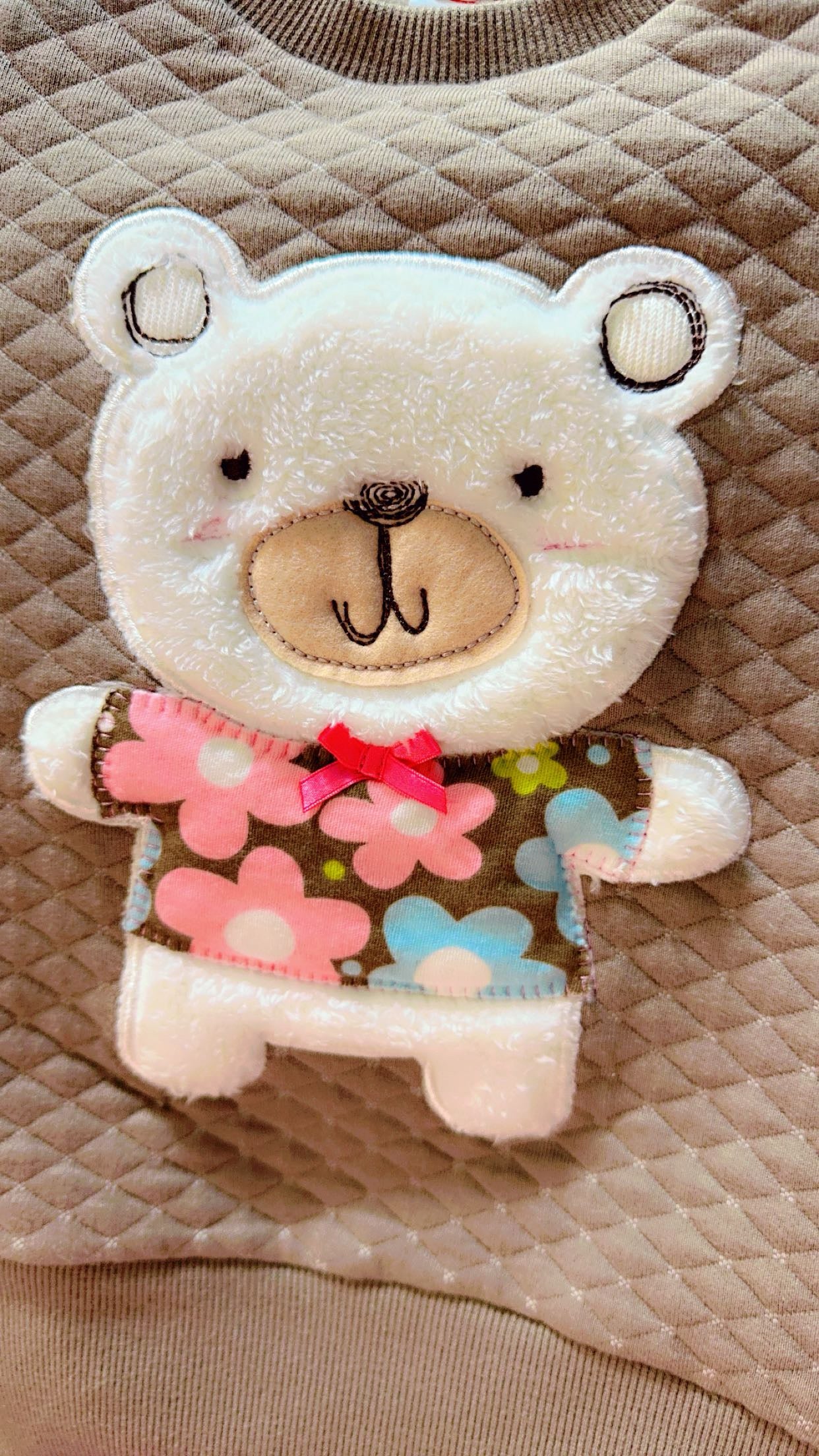 Chic Toddler Quilted Sweater with Floral Teddy Bear